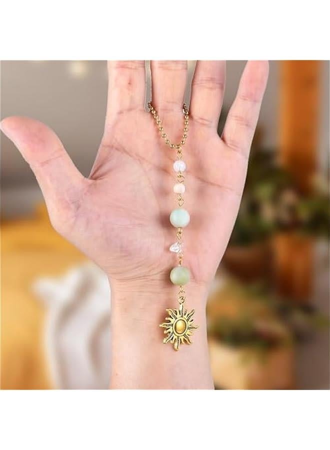 Sun Hanging Car Accessories, Cute Car Rear View Mirror Hanging Charm Handmade Crystals Window Sun Car Decor Boho Dangling Car Ornaments for Women Bag Keychain Car Pendant Accessory - Image 2